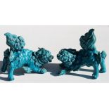 A pair of Chinese turquoise glazed fo dogs or lions, 16cm (6.25ins) high (a/f). Condition Report one