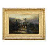 Victorian School - River Scene with Abbey in Foreground - oil on canvas, framed, 59 by 39cm (23 by