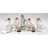 Two pairs of Victorian Staffordshire dogs, and other Staffordshire figures (8).
