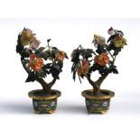 A pair of Chinese gem trees in cloisonne planters 20cm (8ins) high. Condition Report Good overall