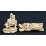 A 19th century Chinese ivory group of a boy on a buffalo, 5cm (2ins) high; together with a Chinese