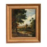 An early 19th century oil on canvas - Figures in Landscape - framed, 21 by 26cm (8.25 by 10.25ins).