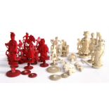A late 19th century Canton Export carved and stained ivory chess set (a/f). Condition Report looks