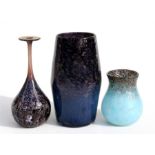 A Strathearn blue glass vase with gold fleck inclusions, 21cm (8.25ins) high; a pale blue Art