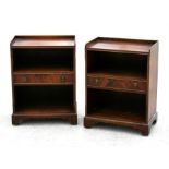 A pair of mahogany bedside cabinets, the three quarter galleried rectangular top above a single