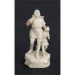 A 19th century European ivory group of a wood cutter and child, 6cm (2.25ins) high.