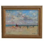 John Ambrose (British 1931-2010) - Figures Flying Kites on a Beach - signed lower right corner,