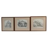 R England - three pencil drawings of rural buildings, 'Tintern Abbey', 'A Mill Stream' and 'A Mill