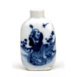 A 19th century Chinese blue & white snuff bottle, the painted decoration of a sage, 6.5cm (2.5ins)