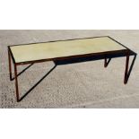 A mid 20th century brass framed tile topped coffee table, 120cm (47.25ins) wide.