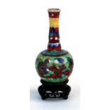 An 18th century Chinese Kangxi clobbered miniature vase on stand, 7.5cm (3ins) high.