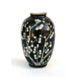 A late 19th / early 20th century Chinese miniature vase, decorated with prunus on an olive green