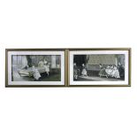 After Alphonso Perez - a French silkwork picture depicting ladies fencing, signed lower right,