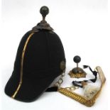 A late 19th / early 20th century blue cloth helmet with chain link chinstrap, spare chinstrap,