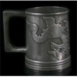 A Chinese pewter and glass bottomed tankard stamped 'Hsin Ho Cheng, Weihaiwei', with dragon