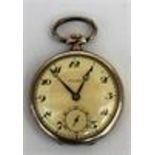 A Wilka open faced pocket watch with Arabic numerals and subsidiary second dial, 4cm diameter.