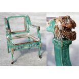 A 19th century French fauteuil painted armchair carved with acanthus leaves and lion head