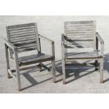 Two matching teak garden chairs and cushions (2).