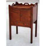 A George III mahogany tray top pot cupboard, the pair of cupboard doors above a single false