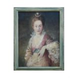 An 18th century style portrait depicting a young lady, framed, 44 by 59cm (17.75 by 23ins).