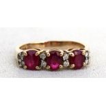 A 9ct gold ruby and diamond ring.