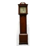 A 19th century oak 30-hour longcase clock, the square painted dial with Roman and Arabic numerals,