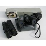 A Rangematic Distance finder; a pair of Nikon binoculars in case; and a pair of Opticron