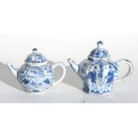 A 19th century Chinese blue & white octagonal form teapot, decorated with figures and flowers,