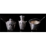 A Chinese silver basket form three piece cruet set. Condition Report Undulation to basket handle and