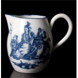 An 18th century blue and white cream jug, decorated Chinese figures, Salopian mark to base. 7.5cm (