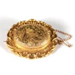 A Victorian 15ct gold locket mourning brooch. 4cm by 3.5cm ( 1.5 by 1.3ins)