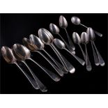 Fifteen assorted antique silver spoons, including bottom marked examples. 325gms.​