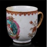 An 18th century Chinese export porcelain coffee cup with enamel painted scene of George III. 6cm (