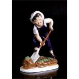 Royal Worcester figure Saturday’s child no.3524, a boy digging, in rare colourway purple