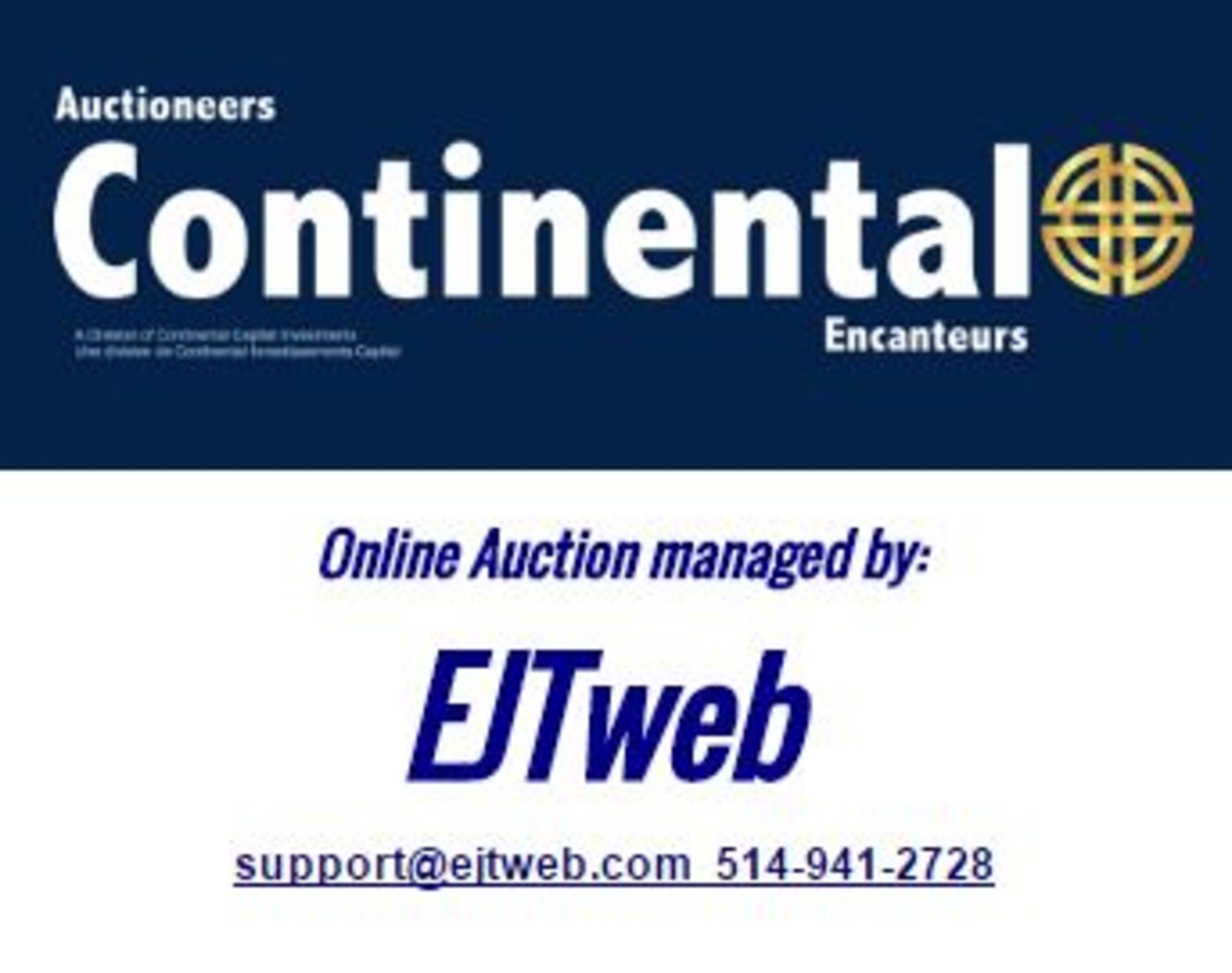 Online auction management provided by EJTweb.com support@ejtweb.com 514-941-2728 / 514-941-5628
