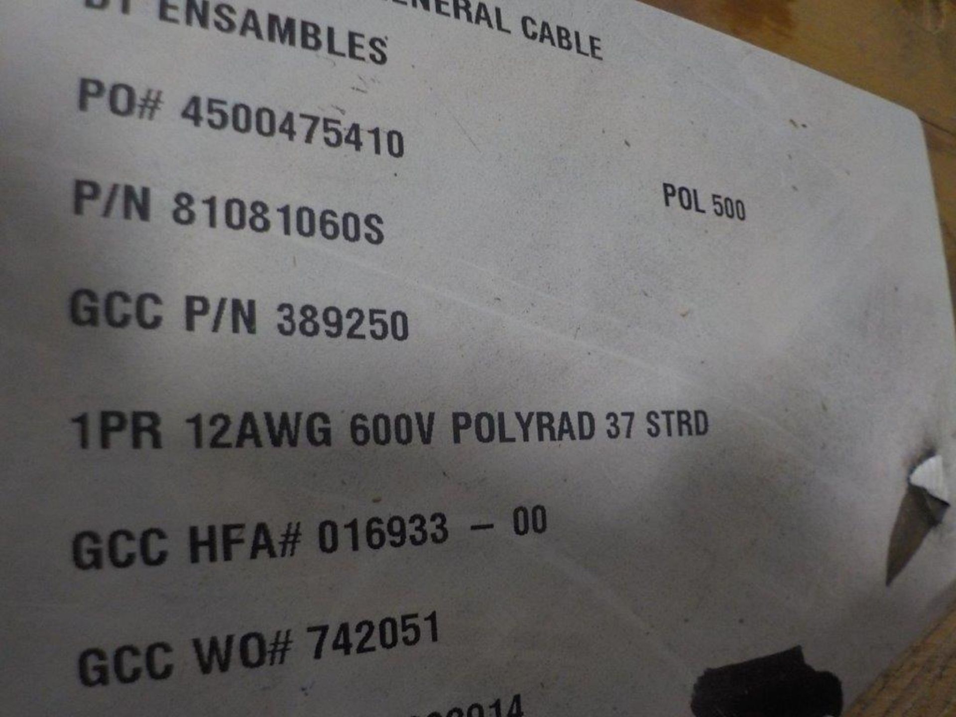 lot: wire / fils: # 12 AWG, 1 pr, 600V, (3,175') - Image 2 of 2