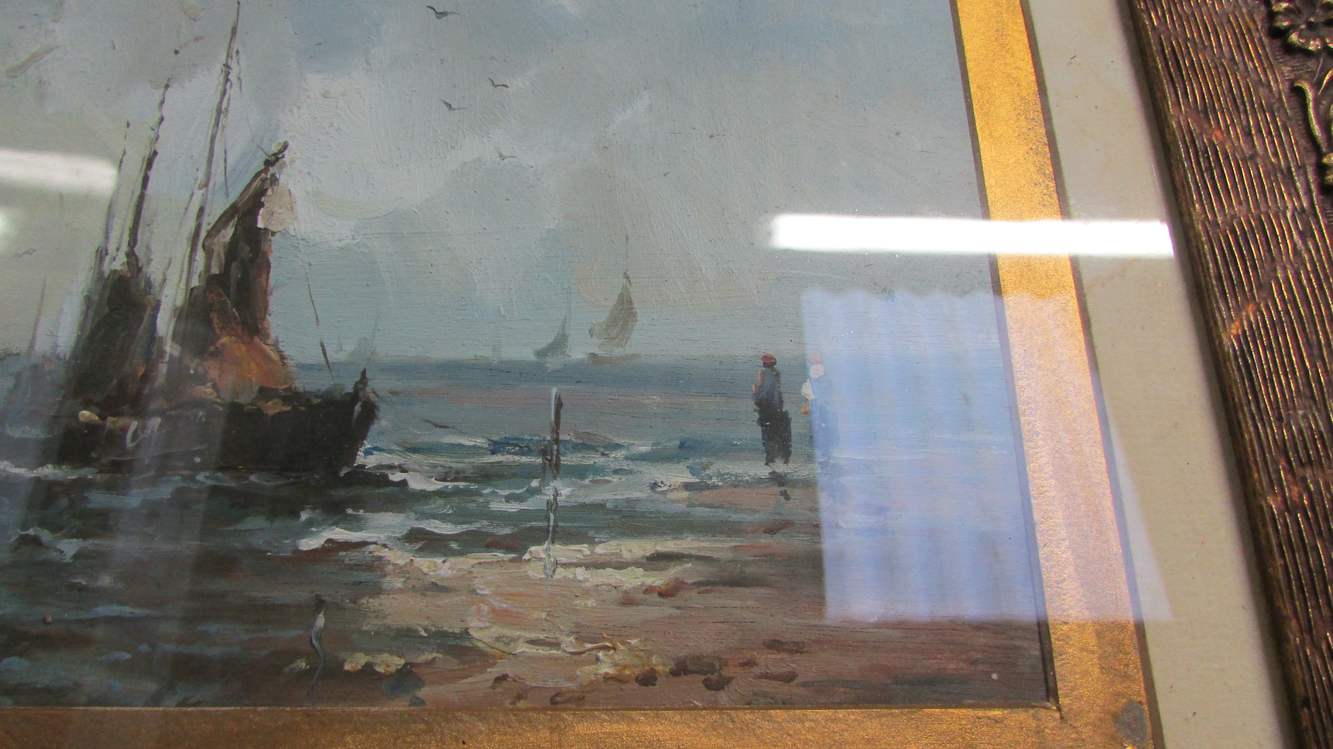 An oil on panel of boats at the seaside - Image 3 of 4