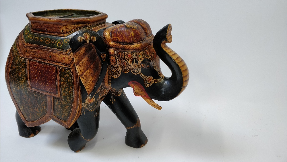 A 20th century painted hardwood model of an Indian elephant, 47cm high, 60cm long - Image 2 of 2