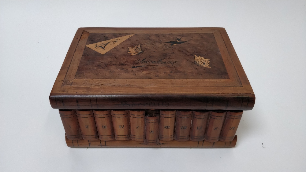 A 20th century inlaid Sorrento box in the form of books