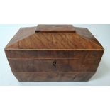 A 19th century walnut veneer tea caddy, with brass swing handles