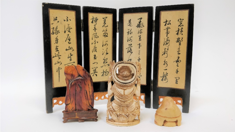 A 19th century ivory carving of Ganesha, along with a carving of an scholar, a small carving a - Image 2 of 2