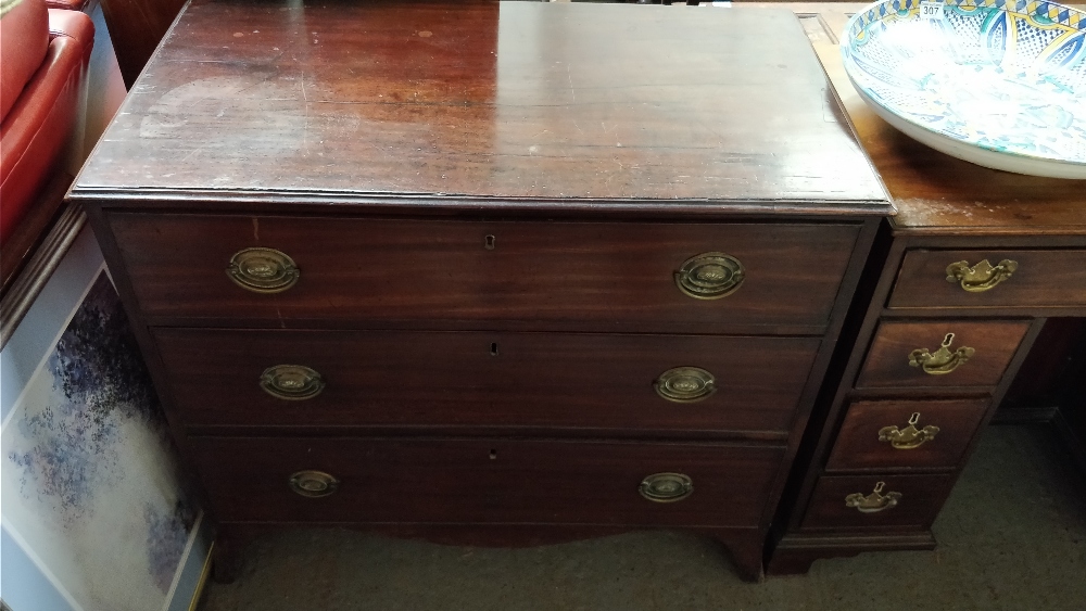 A 19th century mahogany chest of drawers, of three long, with original oval brass handles, 81cm - Image 2 of 2