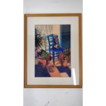 A watercolour still life of fruits, plant and a single chair signed Honigsberger" 47cm x 32cm"