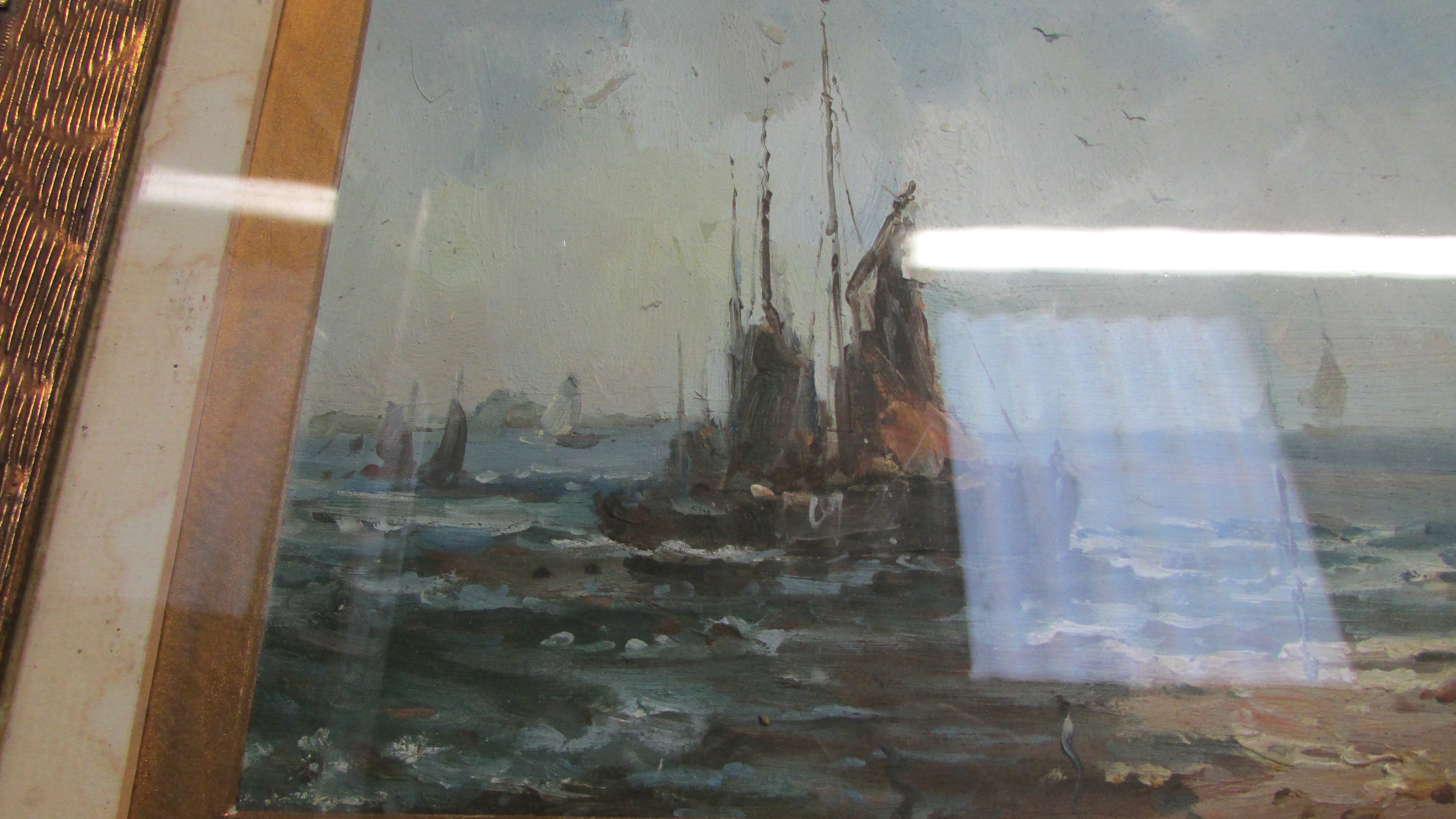 An oil on panel of boats at the seaside - Image 2 of 4