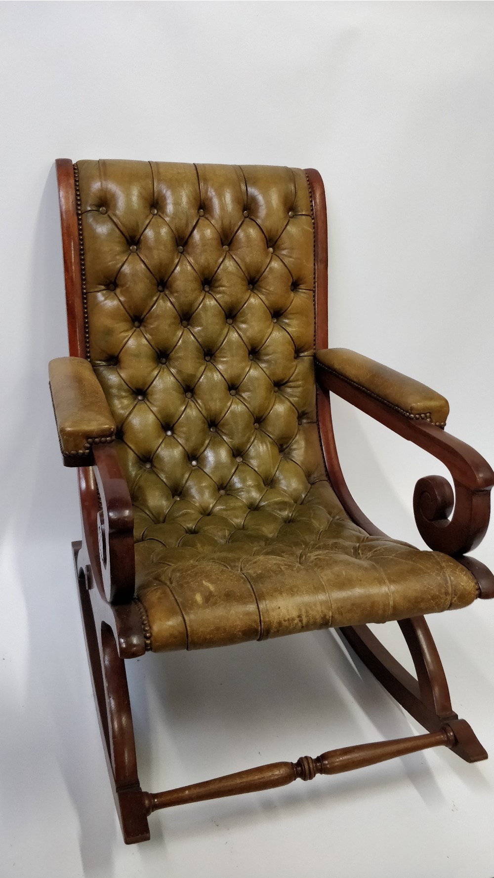 A 20th century green leather button back slipper chair - Image 2 of 2