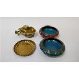 Two small cloisonné bowls, along with copper pin dish and a Chinese bowl