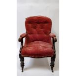 An Edwardian mahogany button nursing chair