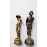 A bronze figure of a nude standing lady, the pedestal base stamped F. PREISS, along with another