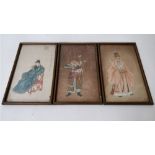 A set of three Chinese watercolours of three male figures, each in a gilt frame