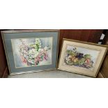 A watercolour of flowers by Sadie Chapman Andrews, along with a watercolour of fruit by Hazel